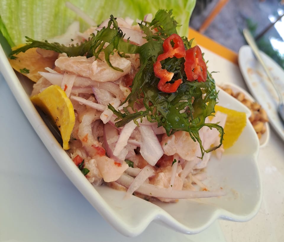 Eine sehr leckeres Fischgericht, das sich Ceviche nennt, gab es auch zum Essen.
